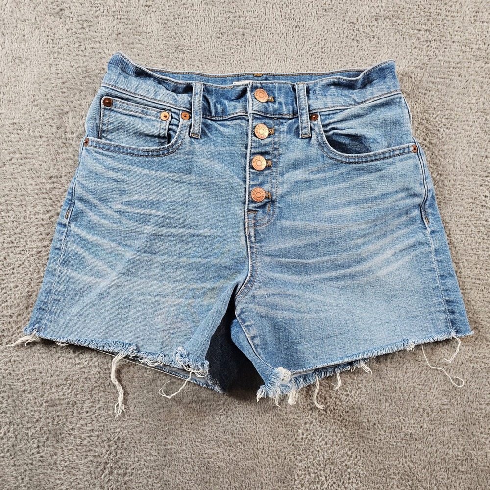 Madewell High-Rise Denim Shorts Light Wash Button Fly Raw Hem G1064 Size 25